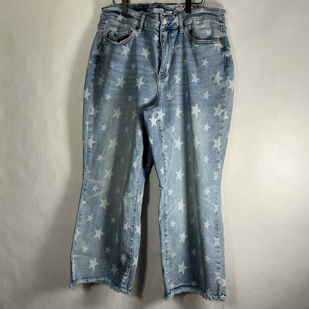 Judy Blue High Waist Star Print Cropped Straight Jeans Size 14W